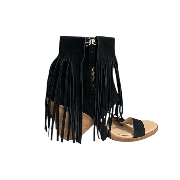 Koolaburra Piaz II Boho Fringe Suede Cut Cuff Heeled Sandals Size 9 - Picture 5 of 11